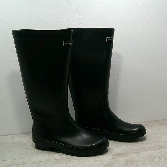 London Fog Classic Thames Black Knee-high Waterproof Rain Boots Size 8 - Picture 7 of 9